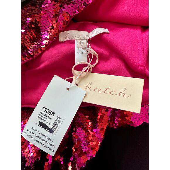 Hutch Hot Pink Sequin Strapless Crop Top  Size 6, Bow Tie Accent NEW - Picture 6 of 12
